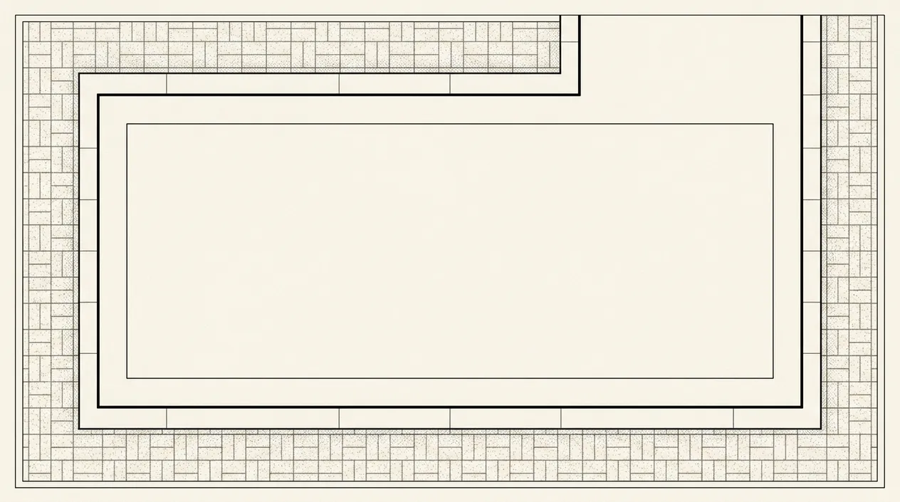 Line-drawn architectural plan illustration of a backyard pool, showing the coping edge, waterline, and deck plane, styled like an inspection diagram, not a photograph of an actual pool
